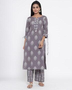 block print straight kurta set