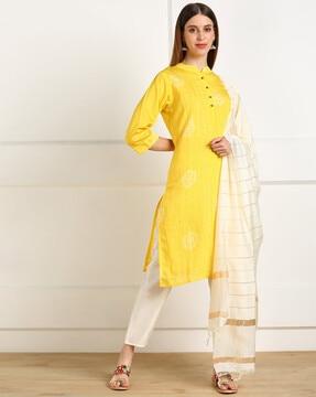 block print straight kurta set