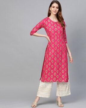 block print straight kurta set