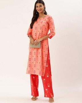 block print straight kurta set