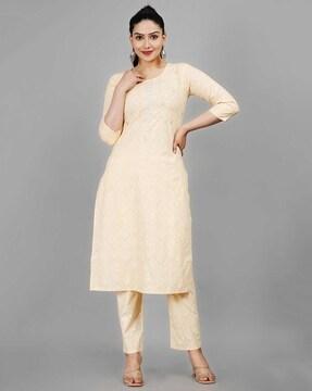 block print straight kurta set