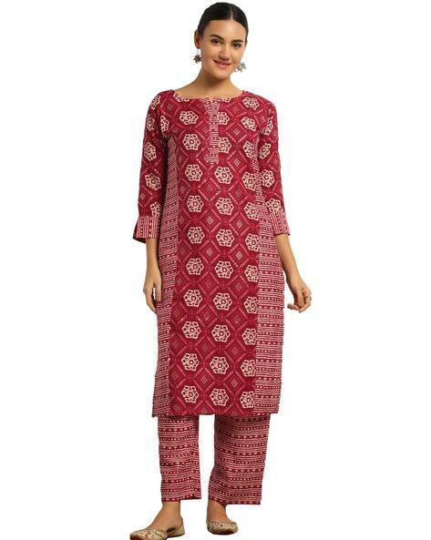 block print straight kurta set