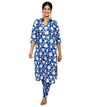 block print straight kurta set