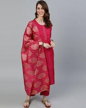 block print straight kurta set