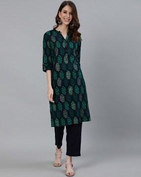 block print straight kurta set