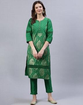 block print straight kurta set