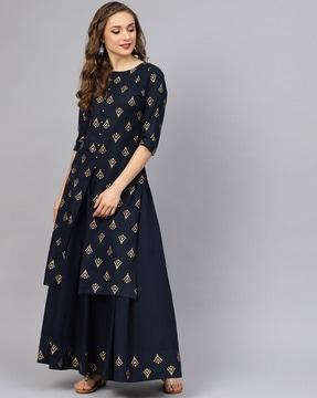 block print straight kurta set