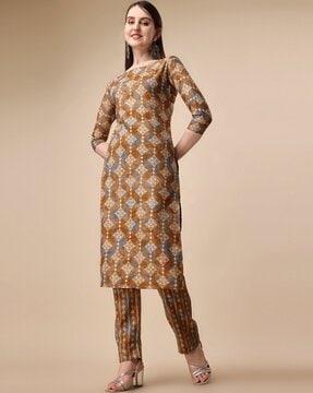 block-print straight kurta set