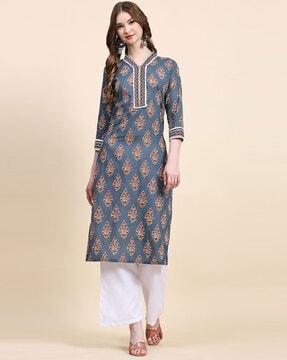 block print straight kurta set