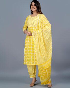 block print straight kurta set