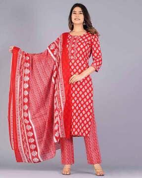 block print straight kurta set