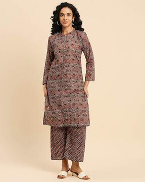 block print straight kurta set