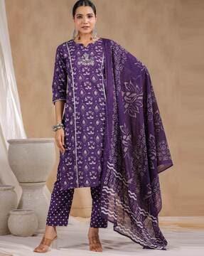 block print straight kurta set