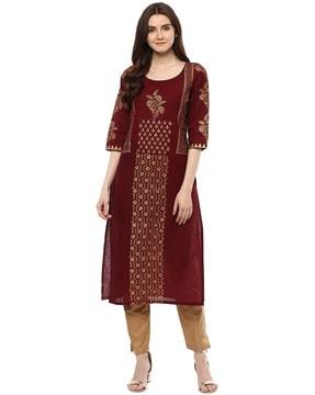 block print straight kurta set