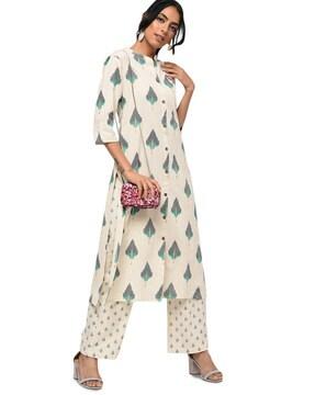 block print straight kurta set