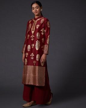 block print straight kurta suit set