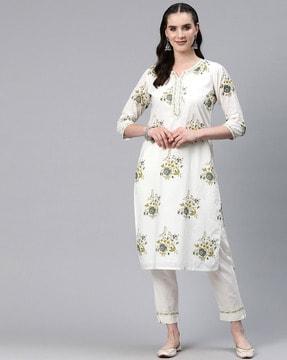 block print straight kurta suit set