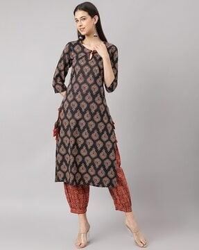 block print straight kurta with pants