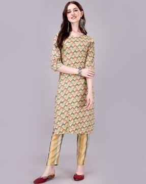 block print straight kurta with pants