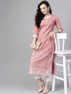 block print straight kurta