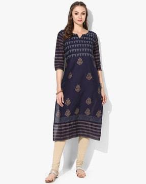 block print straight kurta