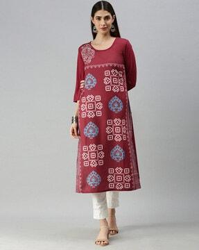 block print straight kurta