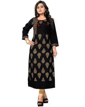 block print straight kurta