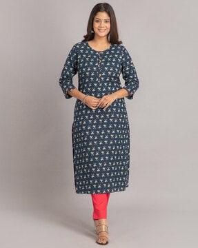 block print straight kurta