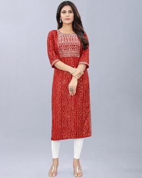 block print straight kurti