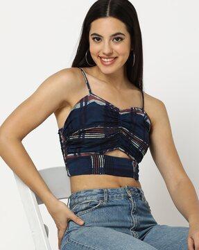 block print strappy crop top