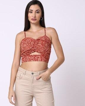 block print strappy crop top