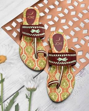 block print toe-ring flat sandals