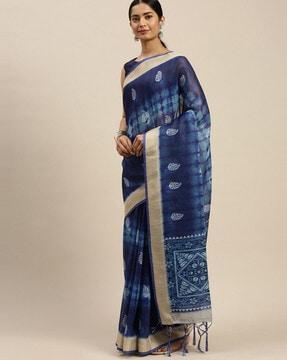 block print traditional saree with tassels