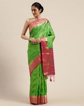 block print traditional saree with zari border