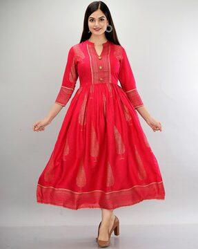 block print v-neck anarkali kurta