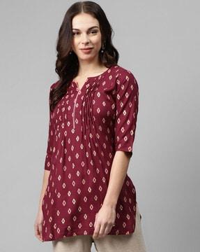 block print v-neck straight kurti