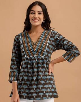 block print v-neck tunic