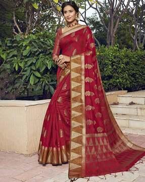 block-print zari border saree