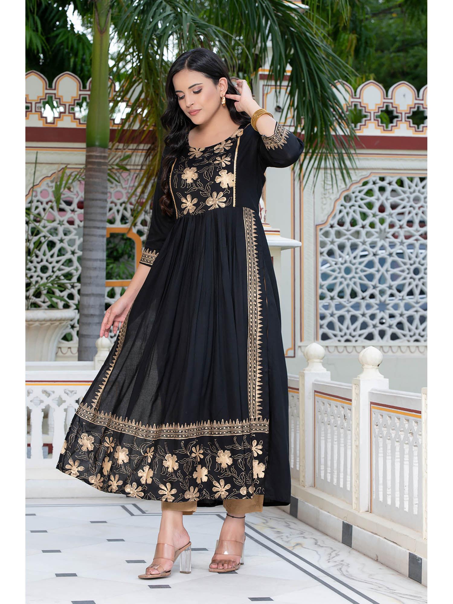 block printed black kurta