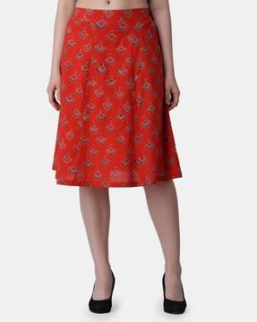 block printed flared skirt