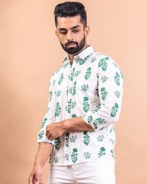 block printed shirt with spread collar