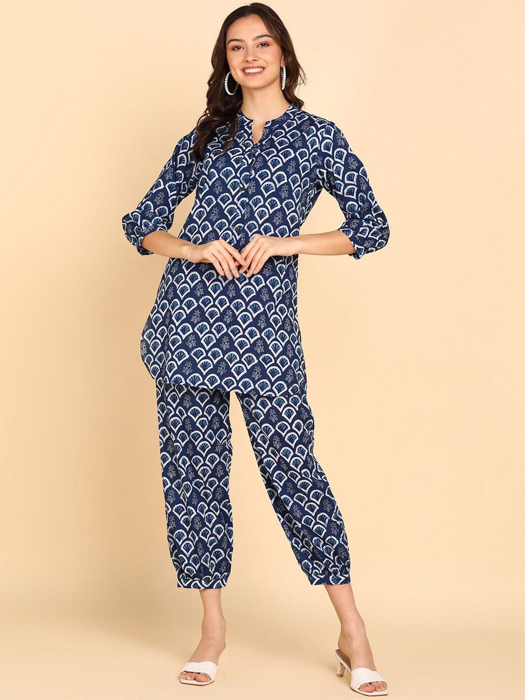 blocks of india ethnic motifs printed pure cotton tunic & trousers