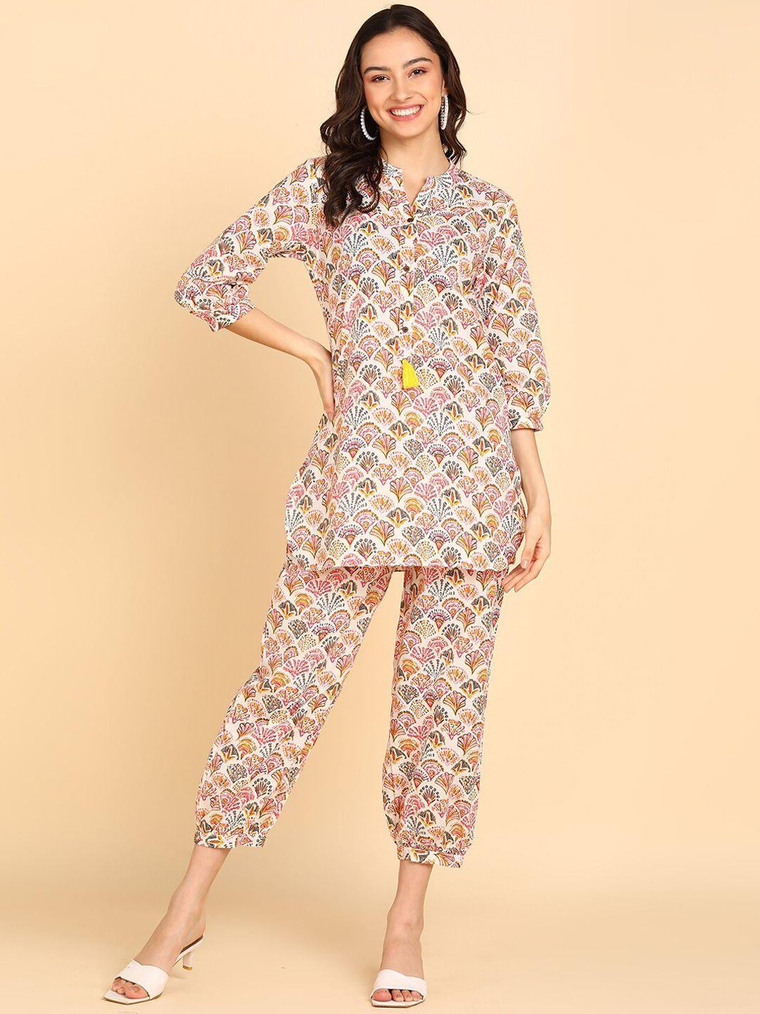 blocks of india ethnic motifs printed pure cotton tunic & trousers