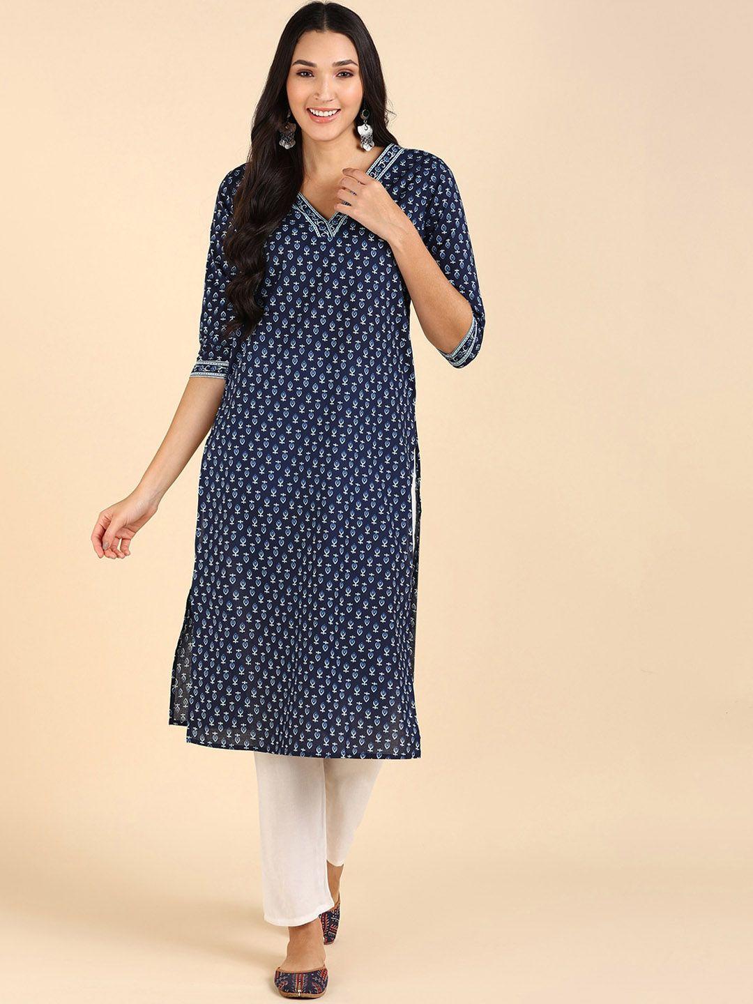 blocks of india ethnic motifs printed regular pure cotton kurta