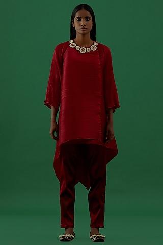 blood red embellished tunic set