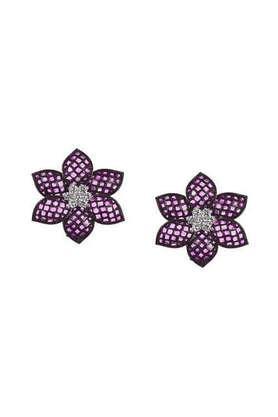 bloom collection brass 18k yellow gold plated purple & white crystal rue ethnic earrings