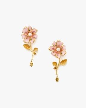 bloom in color linear brass earrings