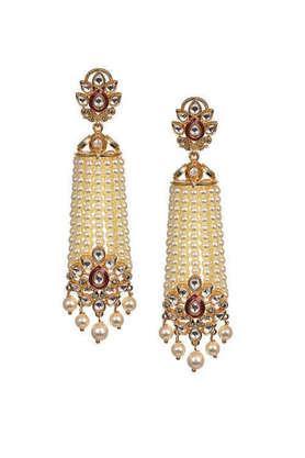 bloom collection brass 18k yellow gold plated pearl zunaira kundan tassel ethnic earrings