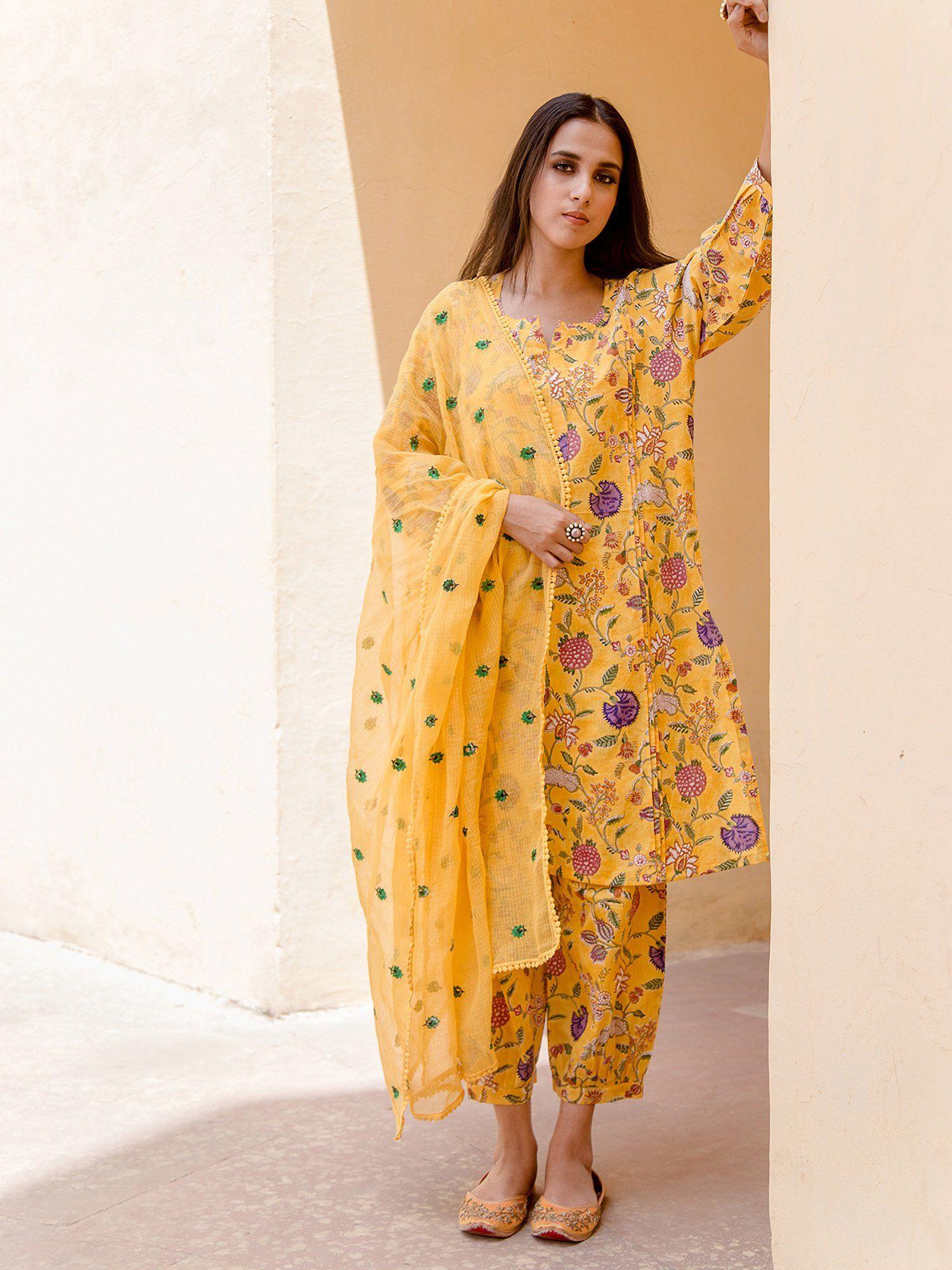 bloom yellow kurta (set of 3)