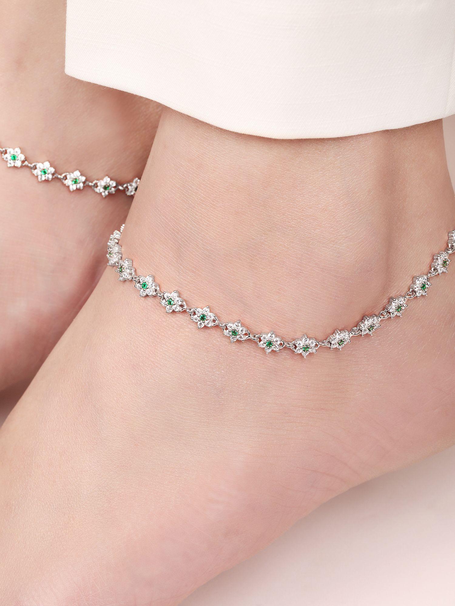 blooms of elegance rose gold-plated 925 sterling silver anklet- pair